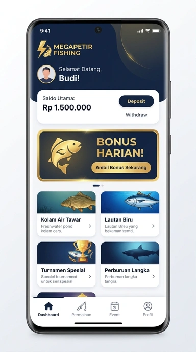 megapetir — layar beranda